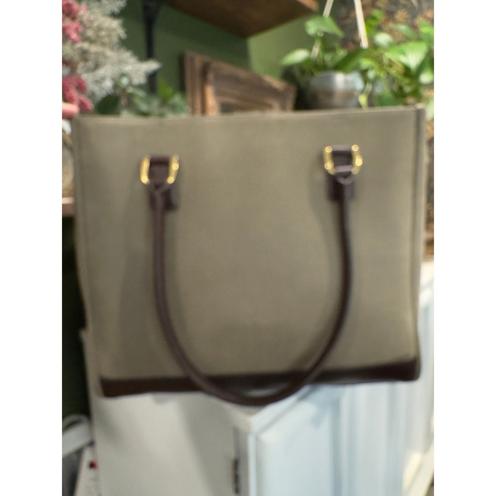 Diane von Furstenberg DVF Tan Canvas Brown Leather Trim Tote Bag Gold Logo Logo‎ - Picture 8 of 9